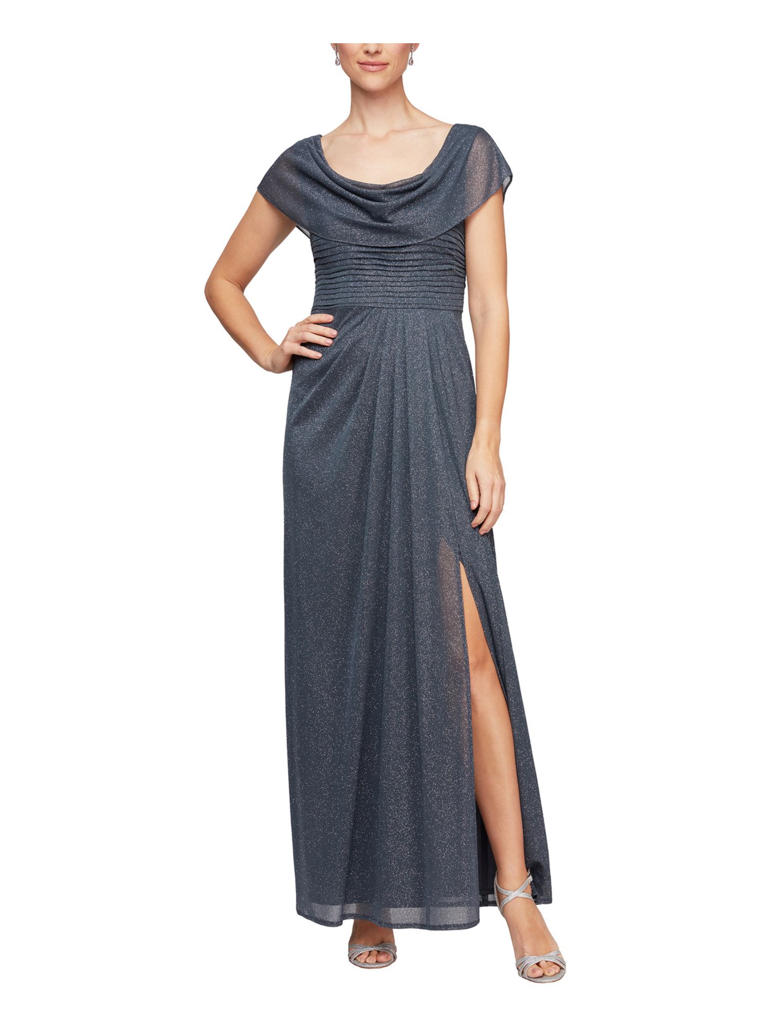 ALEX EVENINGS Womens Gray Glitter 