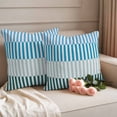 thumbnail image 2 of Colorful Stripe Outdoor Waterproof Pillow Covers, Modern Teal Blue Green Vertical Striped Decorative Square Throw Pillowcase Sofa Cushion Sham for Patio/Couch/Chair, 24"x24" 2 Pack, 2 of 8