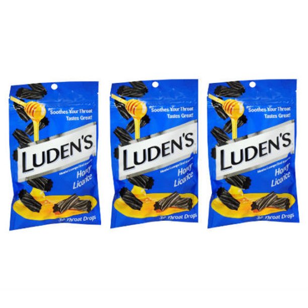 3 Bags Of Luden's Honey Licorice Throat Drops 30 Count Each