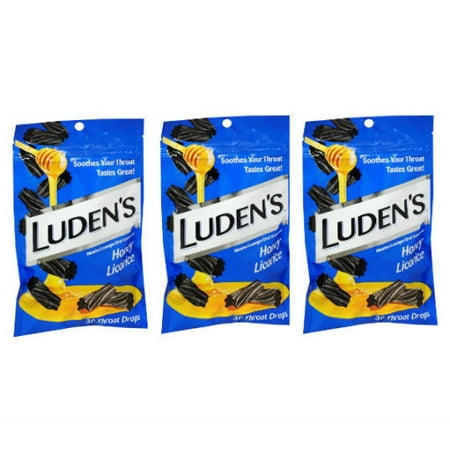3 Bags Of  Luden's Honey Licorice Throat Drops 30 Count