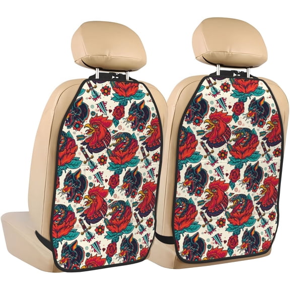 Xecao Chicken Pattern Car Seat Back Protector 2 Pack Large Capacity Pocket, Kick Mats Back Seat Protector