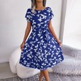 thumbnail image 2 of B91xZ Robes d'Été pour Femmes Manches Courtes Col en V Robe Chandail Boutonnée Tricotée Ajustée Maxi Élégante, Bleu m, 2 of 5