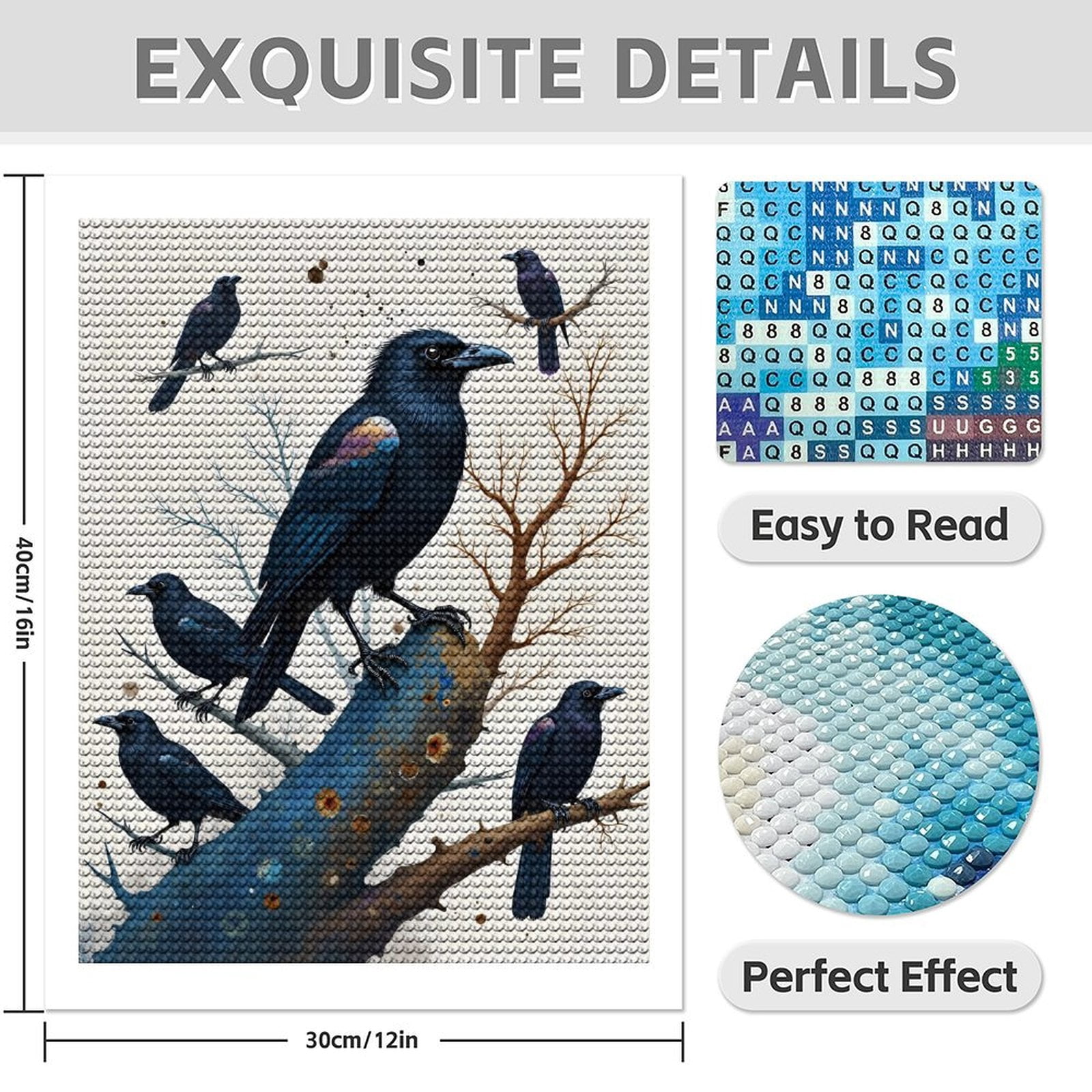 Diamond Art Kits for Adults - Modern Realistic Crow Print No.68 5D Frameless Dimond Painting Kit for Adults Beginner, Round Diamond Kits for Home Wall Decor, Gift for Women