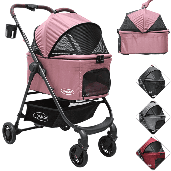 Carriola para Mascotas Cochecito para Perros y Gatos Pequeños - Medianos Transportadora Extraíble Ligera y Plegable con Freno - Rosa