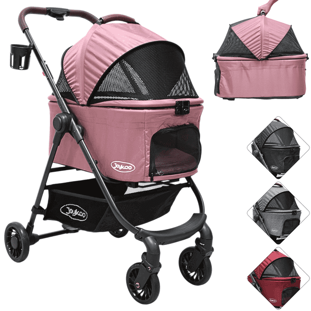 Carriola para Mascotas Cochecito para Perros y Gatos Pequeños - Medianos Transportadora Extraíble Ligera y Plegable con Freno - Rosa