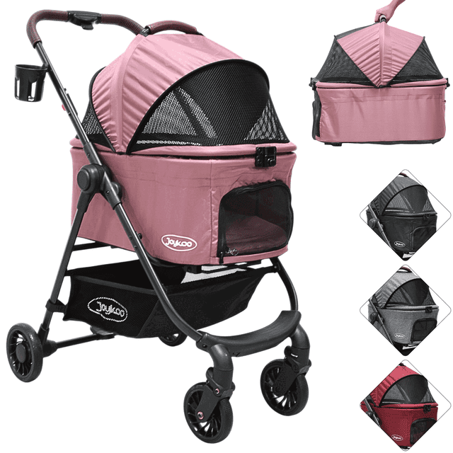 Carriola para Mascotas Cochecito para Perros y Gatos Pequeños - Medianos Transportadora Extraíble Ligera y Plegable con Freno - Rosa