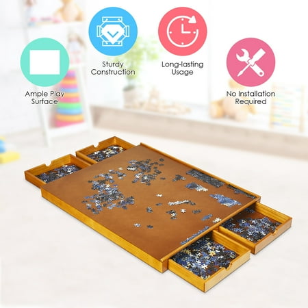 jigsaw puzzle table wooden plateau costway drawers pcs smooth 1500 surface