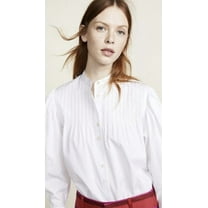 DIANE VON FURSTENBERG White Pin Tuck Long Sleeve Shirt Size 2
