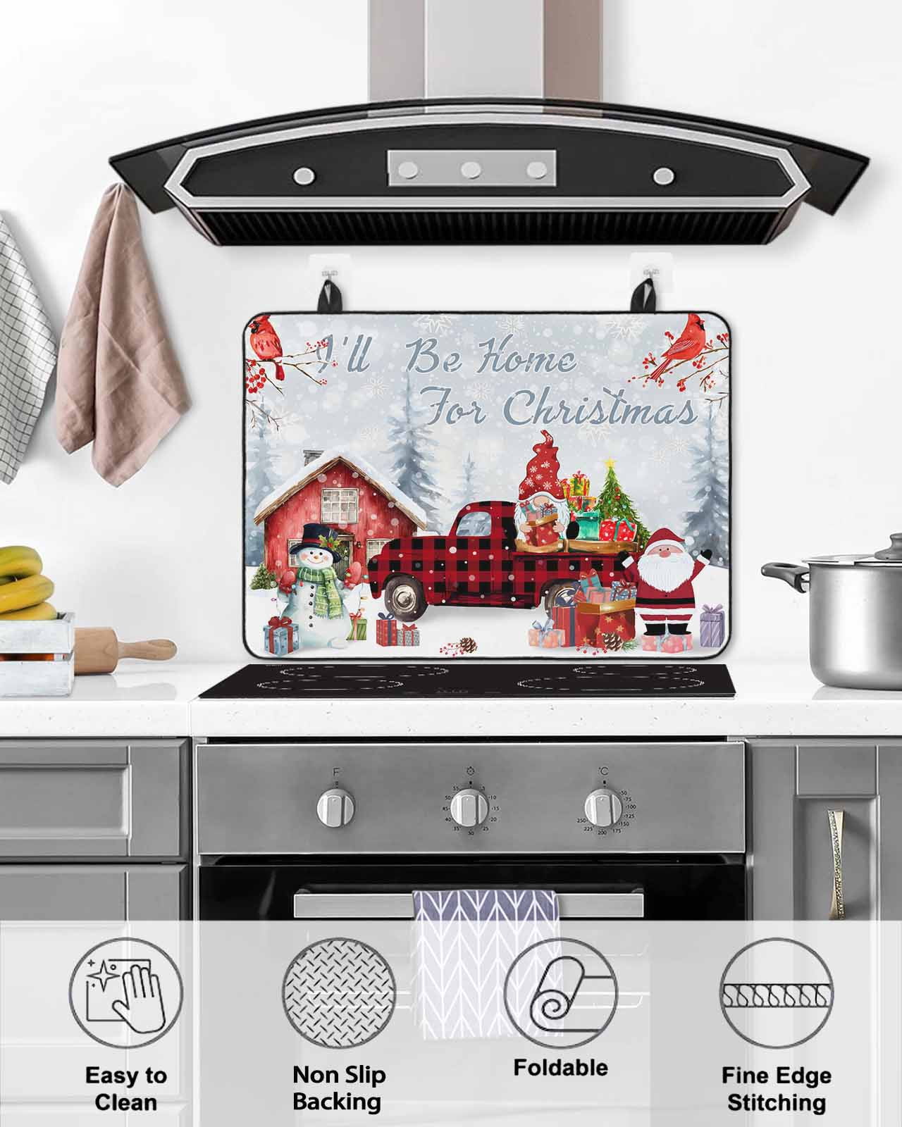 Large Induction Cooktop Protector Mat Christmas Stove Top Covers for Electric Stove, Snowman Gnomes Cardinal Red Truck Barn Snow Decorative Stove Burner Cover Mats, Glass Top Stove Cover