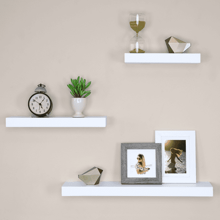 Ballucci Modern Floating Shelves  Set of 3 Wood Wall Mount Ledges for Living Room  Bedroom  Bathroom  12   16   24   White