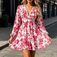 thumbnail image 1 of Neewe Sundresses for Women 2026 Summer Casual Loose V Neck Long Sleeve Classic Print Tshirt Dress, 1 of 8