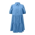 thumbnail image 4 of Dolkfu Mini Womens Summer&Fall Dresses Short Sleeve Blue Retro Collared Dresses Relaxed Fit Modern Solid Refined Shirt Dress Blue,Xxl, 4 of 5
