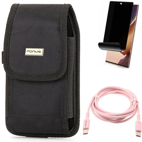 Pink 6ft Long Cable & Privacy Screen Protector & Case Belt Clip for Samsung Galaxy Note 20 Ultra (6.9") - Combo with USB-C to Type-C PD Fast Charger & TPU Film Anti-Peep & Rugged Holster