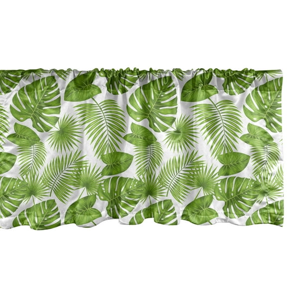 Ambesonne Exotic Valance Pack of 2, Tropical Forest Leaves Art, 54"X12", White and Fern Green