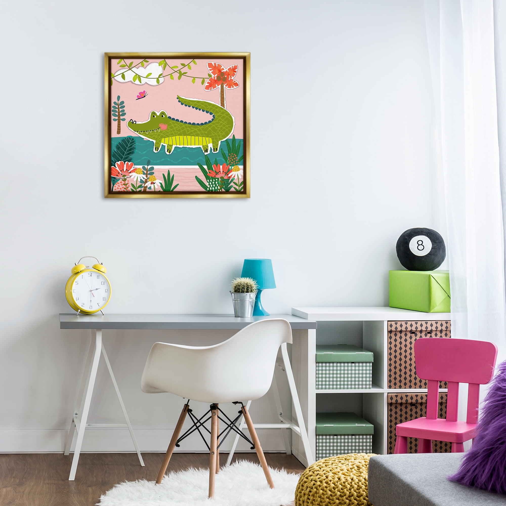 Stupell Industries Alligator In Swamp Animals Painting Gold Floater Framed Canvas Art Print Wall Art, 25 x 25