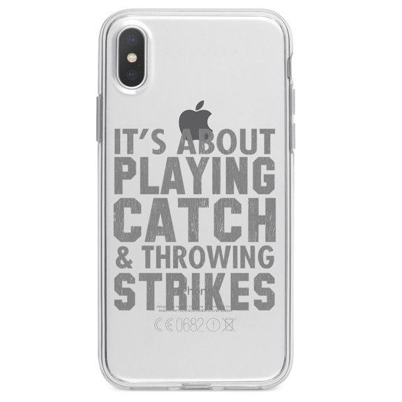 DistinctInk Clear Shockproof Hybrid Case for iPhone XR (6.1" Screen) - TPU Bumper Acrylic Back Tempered Glass Screen Protector - It's About Playing Catch & Throwing Strikes