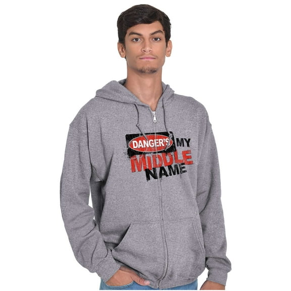 Funny Danger is My Middle Name Zip Hoodie Sweatshirt Men Brisco Brands S