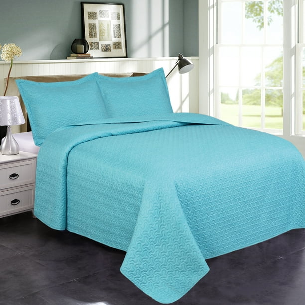 Light Solid Embossed 3 Piece Quilt Set, Full/Queen Size,Bedspread ...