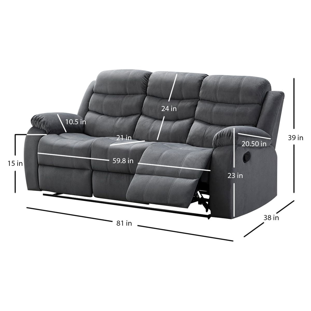 AC Pacific Jim Gray Fabric Reclining Living Room Set