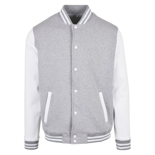 Build Your Brand - Chaqueta Basic College para Hombre (Gris Jaspeado, Blanco)