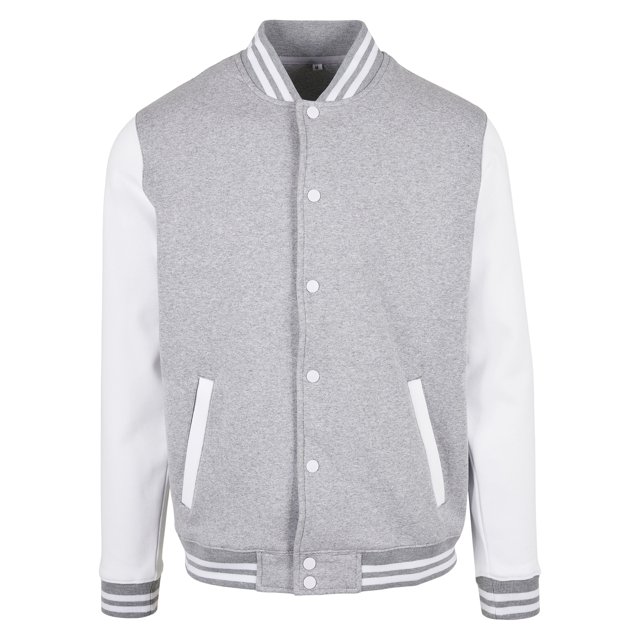 Build Your Brand - Chaqueta Basic College para Hombre (Gris Jaspeado, Blanco)