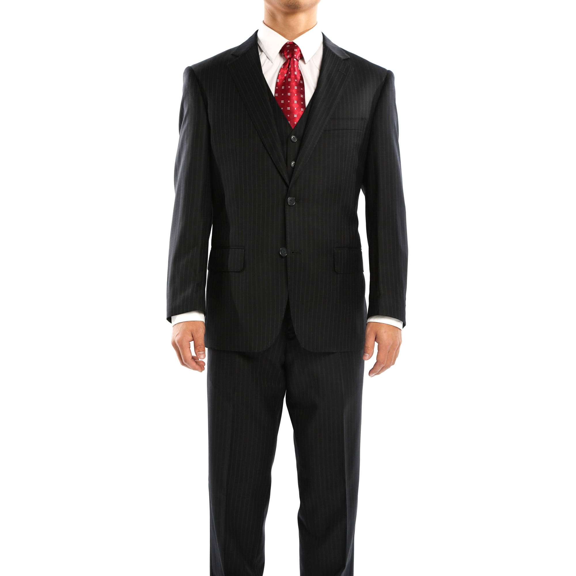 Big Men's Black and Blue Pinstripe Three Piece Wool Suit, 50R