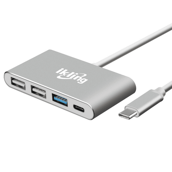 IKLING 4-in-1 USB-C Hub with Type C, USB 3.0, Multiport Charging & Connecting Adapter (FX1813, Silver)