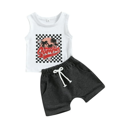 

Coduop Toddler Baby Boys Summer Outfits Letters Tank Top Elastic Waist Shorts Set
