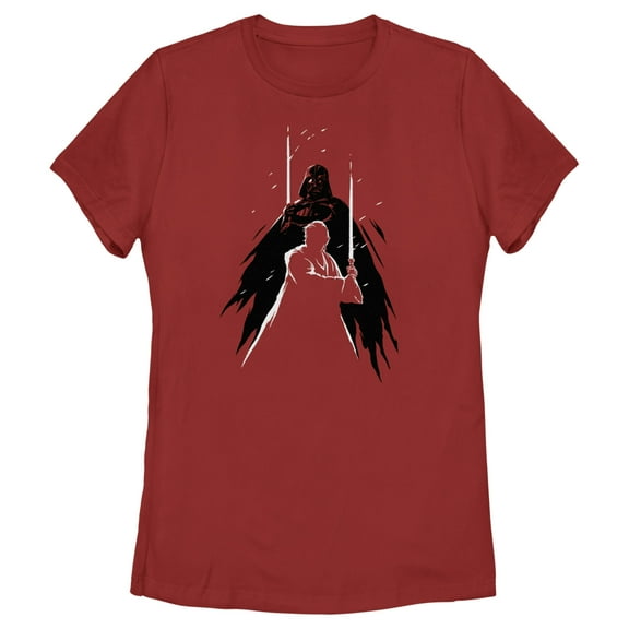 Women's Star Wars: Obi-Wan Kenobi Darth Vader vs Kenobi Silhouette Lightsaber Battle Graphic Tee Red Large