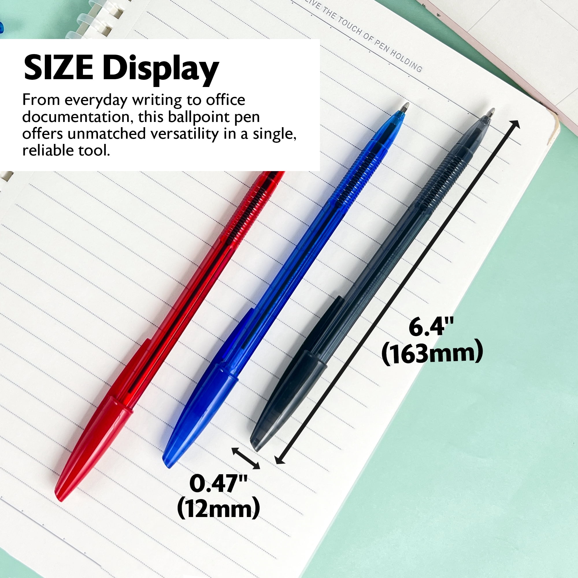 BAZIC Arrow Ballpoint Pens, 1.0 mm Medium Point Assorted Colors Stick Pen, 10 Count, 144-Pack
