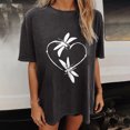 thumbnail image 1 of Qiopertar Blouse Imprimée Alphabet Vintage Raglan Col Rond Manches Courtes Couleur Unie Grandes Économies de Vacances! Offres de la Semaine Liquidation, 1 of 7