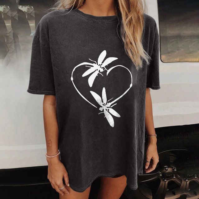 Qiopertar Blouse Imprimée Alphabet Vintage Raglan Col Rond Manches Courtes Couleur Unie Grandes Économies de Vacances! Offres de la Semaine Liquidation
