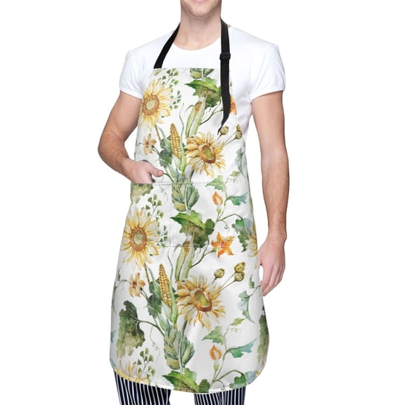 Kdxio Watercolor Bright Sunflowers Apron with Pockets Adjustable Kitchen Aprons for Men Women Waterproof Aprons for Cooking,Drawing,Crafting, Baking Household Cleaning