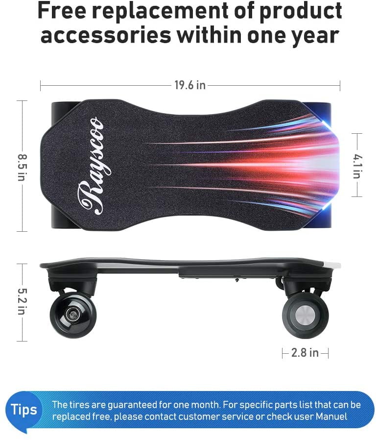 Rayscoo Built-in LED Light Teamgee Electric Skateboard 10MPH Safety Speed Portable Mini Skateboard Hands Free