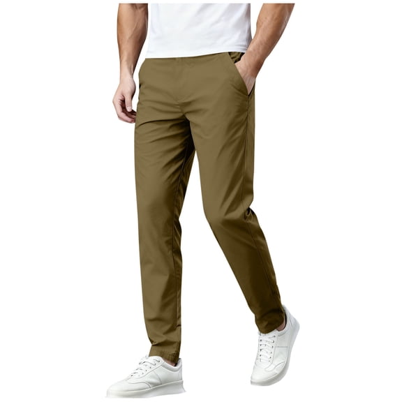 MOJOGO Lightweight Pants for Men Long Wrinkle Resistant Trousers Casual Elastic Waist Travel Dress Pants Brown L