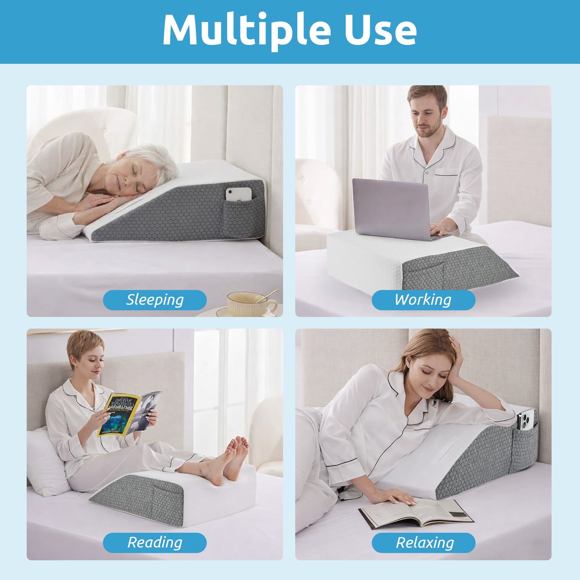 MOONORAH Wedge Pillows for after Surgery, Leg Pillow for Sleeping, Back Pain Relief, Blood Circulation, Knee Elevating Pillow, White/Grey