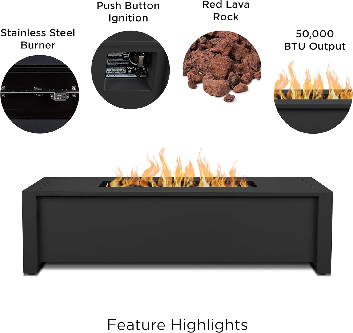 Real Flame Keenan 52" Rectangle Metal Propane Fire Pit Table in Black