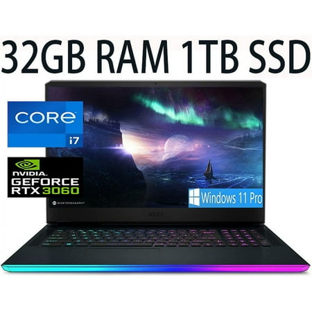 MSI GE76 Raider 17 Gaming Laptop, 11th Gen Intel Core i7-11800H 8-Cores Processor, NVIDIA GeForce RTX 3060 6GB GDDR6 Graphics, 32GB DDR4 1TB PCIe SSD, 17.3" Thin Bezel FHD Display, Windows 11 Pro