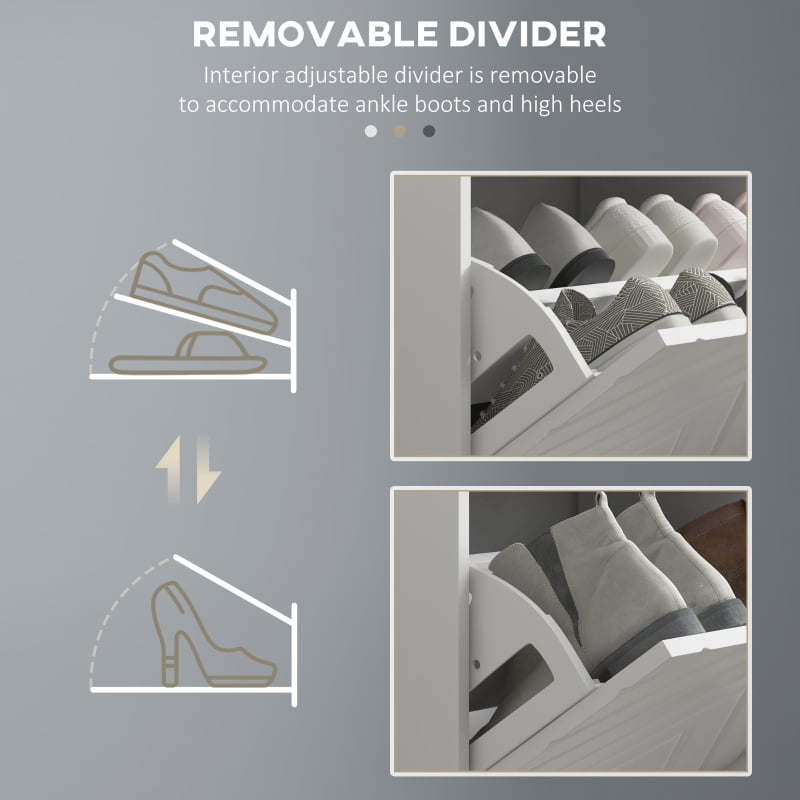 HOQBN Narrow Storage Bench, Upholstered Entryway Bench, Shoe Rack Bench with 2 Flip Drawers and 2 Vents, Holds 8 Pairs of Shoes