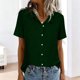 thumbnail image 4 of Mujeres Manga Corta Tops Casual Color Sólido Bolsillo Manga Corta Blusa Botón Arriba Cuello de Giro Casual Blusas de Manga Corta para Mujeres, 4 of 6