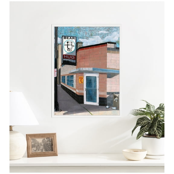 Kate and Laurel Framed Canvas Wall Art Print Bear Hug by Krista V. Allenstein, 18 x 24 Sylvie White Frame, Vintage, Architecture Art for Wall Decor