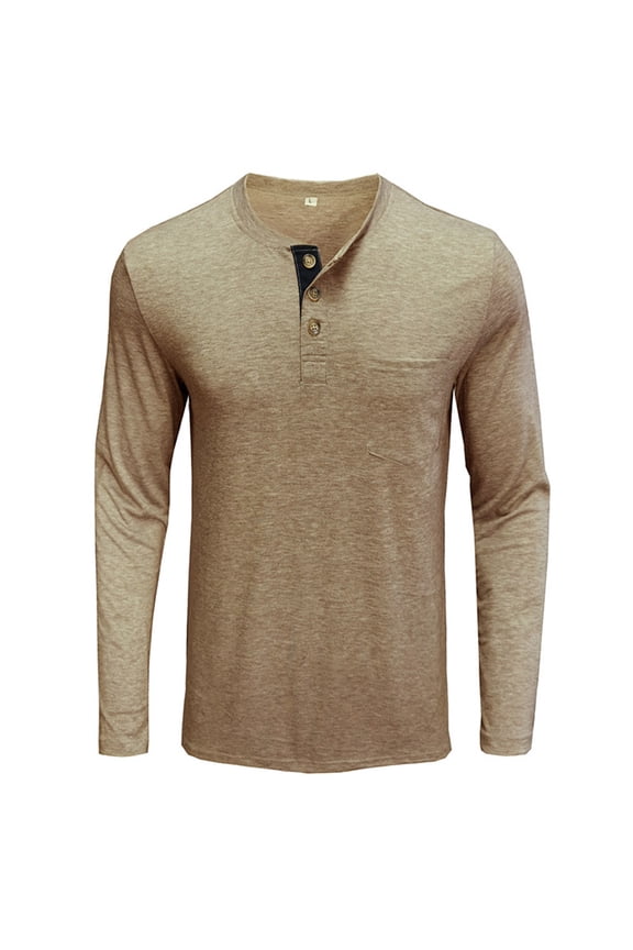 Men's Long Sleeve Round Neck Button T-Shirt Top Henley Shirt Thermal Underwear Henley Top Casual Slim Fit Lightweight T Shirts