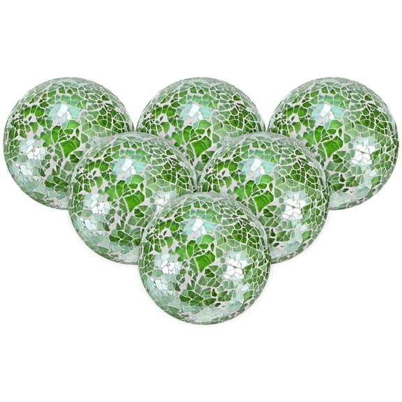 Uxcell 6-Pack Decorative Ball for Bowls, 2.4 Inch Mosaic Glass Balls Decorative Glass Orbs for Home Decor/Dining Tables [Light Green]