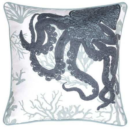 - 14 Karat Home Inc. Octopus Crewel Stitch Cotton Throw Pillow