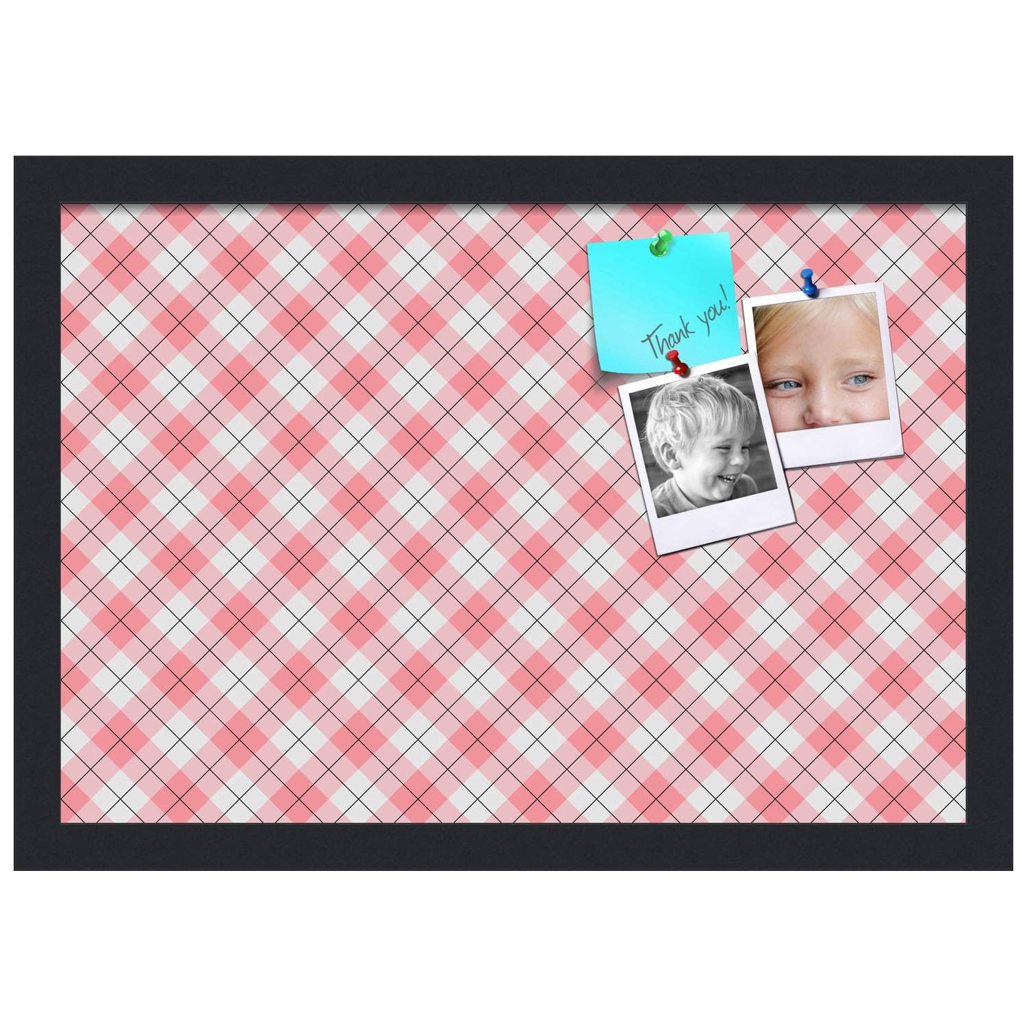 PinPix ArtToFrames 17x11 Custom Cork Bulletin Board Argyle Light Pink   Poster Board Has a Fabric Style Canvas Finish, Framed in Satin Black (PinPix-649)