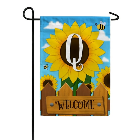 America Forever Spring Monogram Garden Flag Letter Q 12.5 x 18 inches Double Sided Vertical Outdoor, Yard, Lawn, Beautiful Bright Sunlowers, Floral Design, Honeybee, Summer Welcome Garden Flag