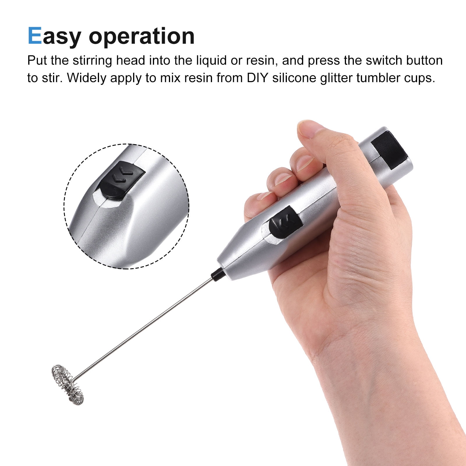3Pcs Handheld Electric Epoxy Resin Stirrer Battery Operated Tumbler Mixer  Blender Stainless Steel Egg Milk Frother Tool