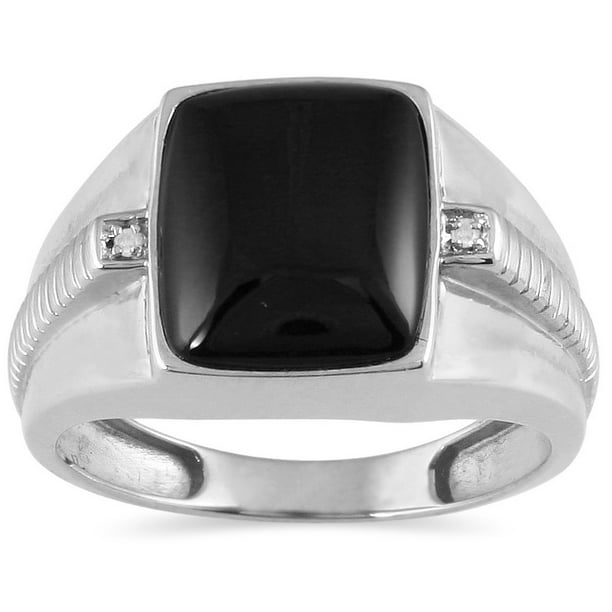 Szul Jewelry - Men's Onyx and Diamond Ring in 10K White Gold - Walmart ...
