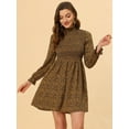 thumbnail image 1 of INSPIRE CHIC Women's Ruffle Neck Long Sleeve Smocked Floral A-Line Dress, 1 of 4