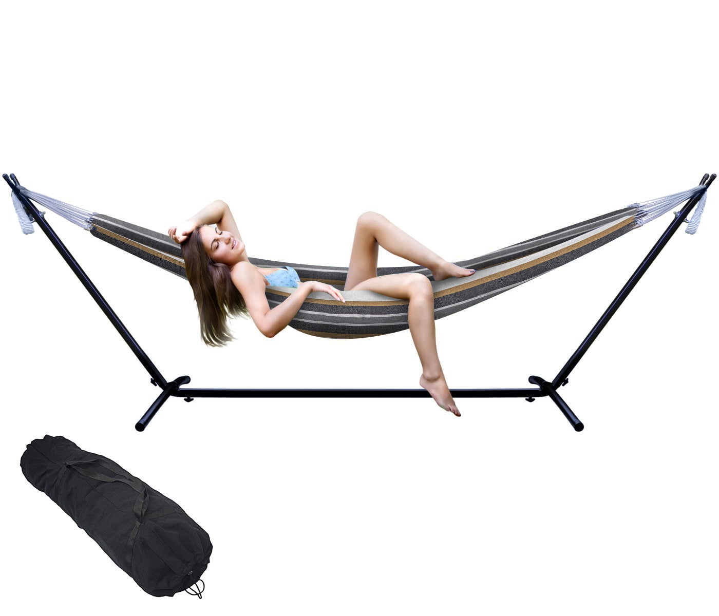 Sorbus Two Person Adjustable Hammock Bed with Steel Stand, Desert-Brown Blue